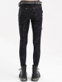 Black Gothic Punk Skull Studded Skinny Zip-Up Pants for Women