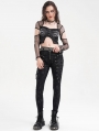 Black Gothic Punk Skull Studded Skinny Zip-Up Pants for Women