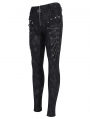 Black Gothic Punk Skull Studded Skinny Zip-Up Pants for Women