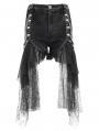 Black Gothic Punk Spider Web Chain Denim Hot Pants for Women