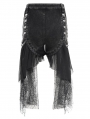 Black Gothic Punk Spider Web Chain Denim Hot Pants for Women