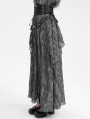 Grey Gothic Irregular Ruffle Flowy High Waist Maxi Skirt