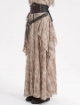 Brown Gothic Steampunk Irregular Ruffle Flowy High Waist Maxi Skirt