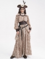 Brown Gothic Steampunk Irregular Ruffle Flowy High Waist Maxi Skirt