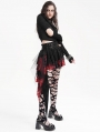 Black and Red Gothic Punk Mesh Splicing Pleated Mini Skirt