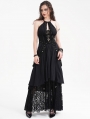 Black Gothic Sexy Hollow Out Halter Layered Maxi Dress