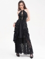 Black Gothic Sexy Hollow Out Halter Layered Maxi Dress