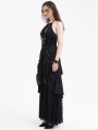 Black Gothic Sexy Hollow Out Halter Layered Maxi Dress