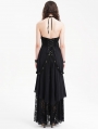 Black Gothic Sexy Hollow Out Halter Layered Maxi Dress