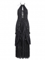 Black Gothic Sexy Hollow Out Halter Layered Maxi Dress