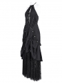 Black Gothic Sexy Hollow Out Halter Layered Maxi Dress