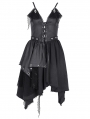 Black Gothic Punk Sexy V-Neck Irregular Short Dress