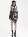 Black Gothic Printed Punk Asymmetric Sleeveless Cheongsam Dress