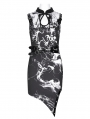 Black Gothic Printed Punk Asymmetric Sleeveless Cheongsam Dress