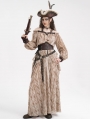 Brown Gothic Steampunk Off-the-Shoulder Halter Long Sleeve Top for Women