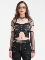 Black Gothic Punk Cut Out Fishnet Sleeve Crop Top for Women