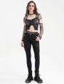 Black Gothic Punk Cut Out Fishnet Sleeve Crop Top for Women