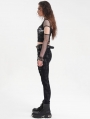 Black Gothic Punk Cut Out Fishnet Sleeve Crop Top for Women