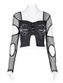 Black Gothic Punk Cut Out Fishnet Sleeve Crop Top for Women