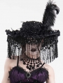 Black Vintage Gothic Victorian Beaded Tassel Feather Hat for Women