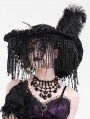 Black Vintage Gothic Victorian Beaded Tassel Feather Hat for Women