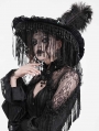 Black Vintage Gothic Victorian Beaded Tassel Feather Hat for Women