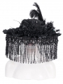 Black Vintage Gothic Victorian Beaded Tassel Feather Hat for Women