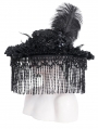 Black Vintage Gothic Victorian Beaded Tassel Feather Hat for Women