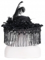 Black Vintage Gothic Victorian Beaded Tassel Feather Hat for Women