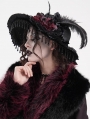 Black Vintage Gothic Victorian Beaded Fringe Trim Feather Hat for Women