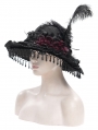 Black Vintage Gothic Victorian Beaded Fringe Trim Feather Hat for Women