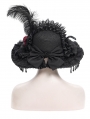 Black Vintage Gothic Victorian Beaded Fringe Trim Feather Hat for Women