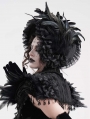 Black Gothic Lace Trim Rose Feather Party Bonnet Headband