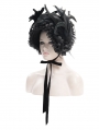 Black Gothic Lace Trim Rose Feather Party Bonnet Headband