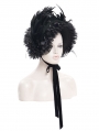 Black Gothic Lace Trim Rose Feather Party Bonnet Headband