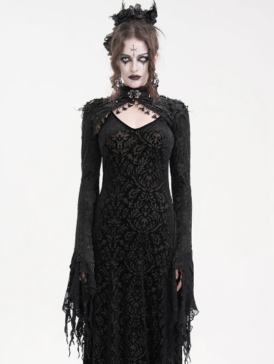 Black Gothic Retro Lace Embossed Velvet Shrug Cape for Women