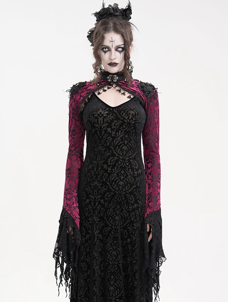 Retro Gothic Lace Embossed Velvet Shrug Cape for Women