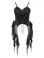 Black Gothic Ruffle Lace-Up Irregular Hem Strap Overbust Corset Top for Women