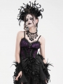 Black and Purple Gothic Ruffle Irregular Hem Strap Overbust Corset Top for Women