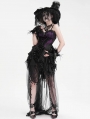 Black and Purple Gothic Ruffle Irregular Hem Strap Overbust Corset Top for Women