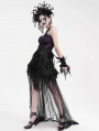 Black and Purple Gothic Ruffle Irregular Hem Strap Overbust Corset Top for Women