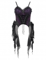 Black and Purple Gothic Ruffle Irregular Hem Strap Overbust Corset Top for Women