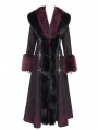 Black and Red Vintage Gothic Lapel Faux Fur Winter Warm Long Coat for Women