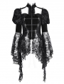 Black Vintage Gothic Lace Splice Velvet Puff Sleeve Jacket for Women