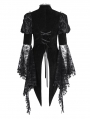 Black Vintage Gothic Lace Splice Velvet Puff Sleeve Jacket for Women