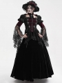 Wine Red Vintage Gothic Lace Splice Velvet Puff Sleeve Jacket for Women