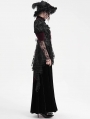 Wine Red Vintage Gothic Lace Splice Velvet Puff Sleeve Jacket for Women