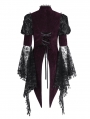 Wine Red Vintage Gothic Lace Splice Velvet Puff Sleeve Jacket for Women