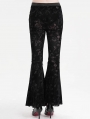 Black Gothic Rose Pattern Sexy Mesh Patchwork Flared Pants for Women