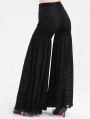 Black Gothic Punk Retro Floral Embroidery Wide Leg Pants for Women